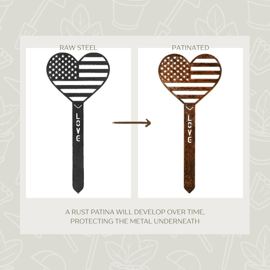 US Flag Heart Steel Garden Stake