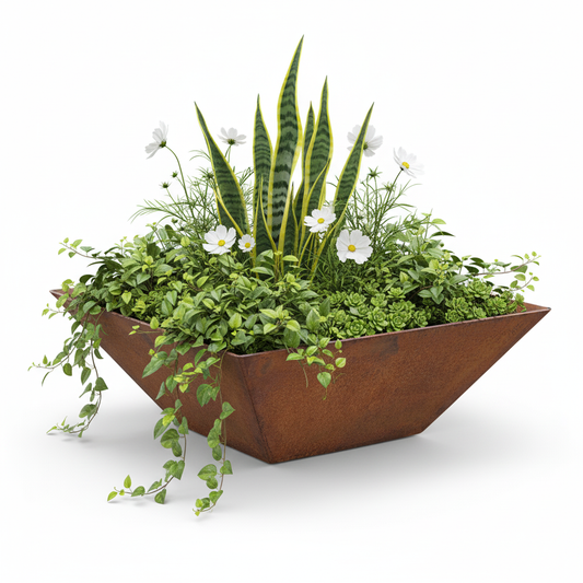 Wide Mouth Corten Steel Tapered Square Planter