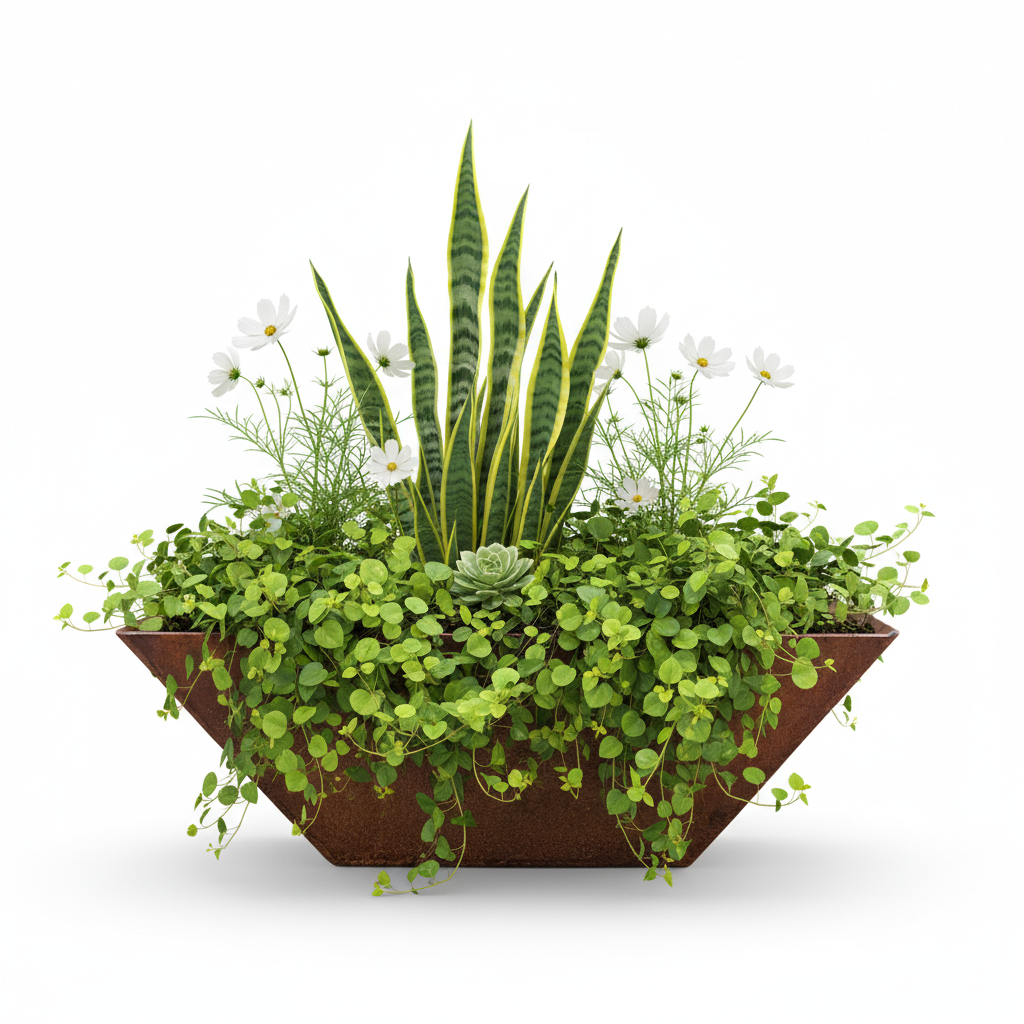 Wide Mouth Corten Steel Tapered Square Planter