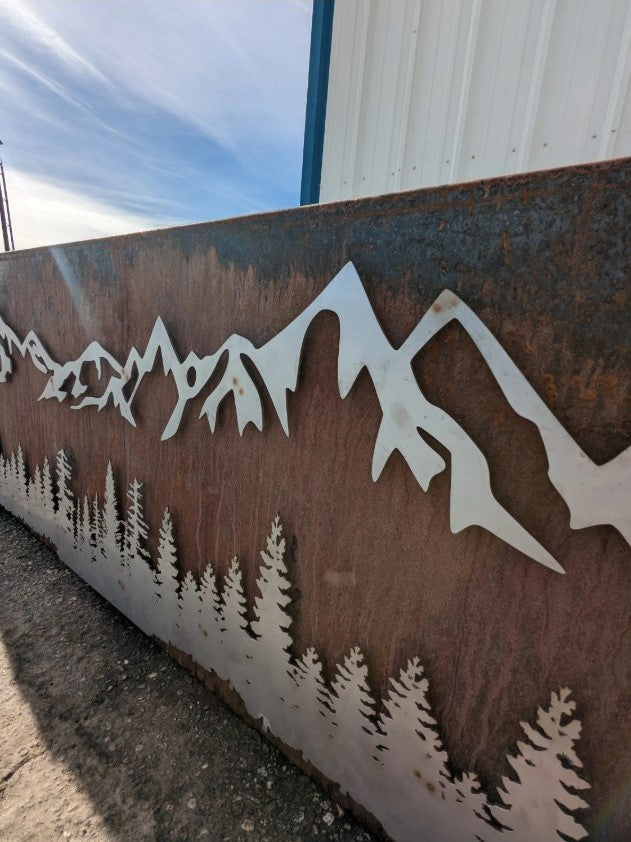 Corten Steel with Stainless Steel Planters - Mountain and Forest Design