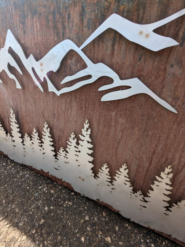 Corten Steel with Stainless Steel Planters - Mountain and Forest Design