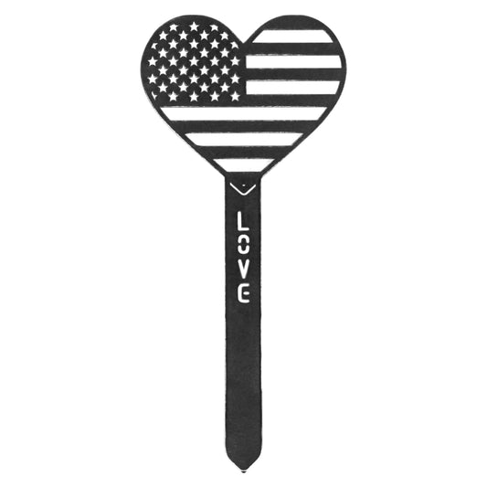 US Flag Heart Steel Garden Stake
